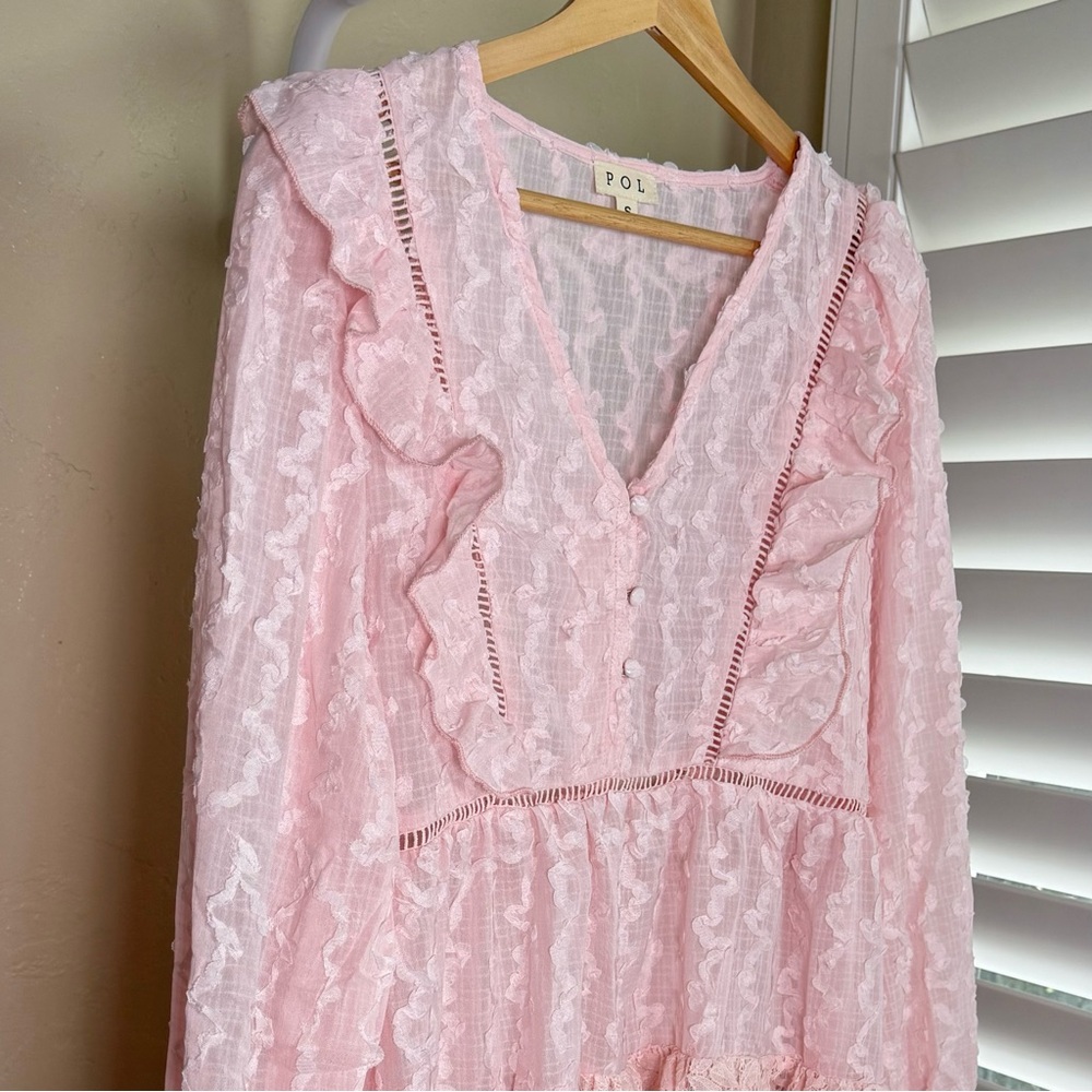 POL Pink Lace V-Neck Ruffle Babydoll Tunic - Picture 2 of 8